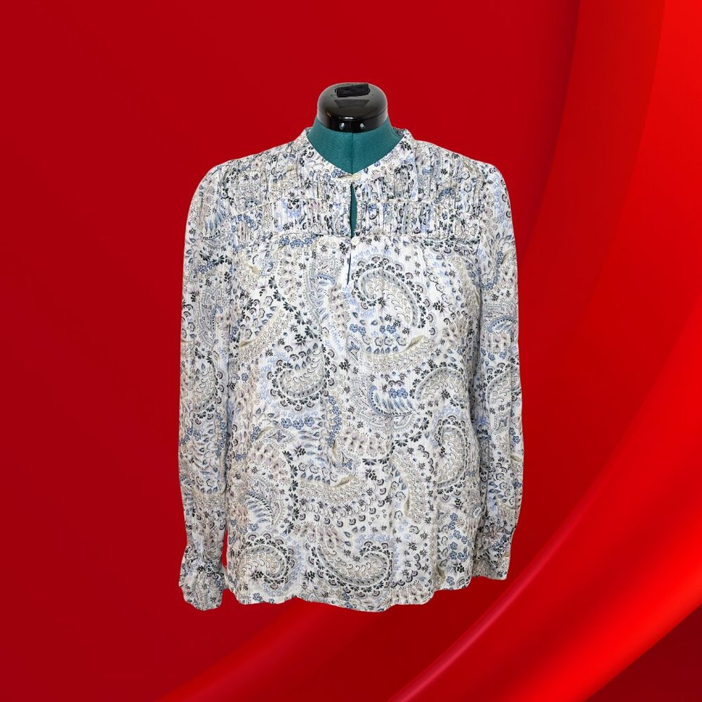 Ann Taylor LOFT Boho Paisley Shirred Yoke Blouse (Size Large)